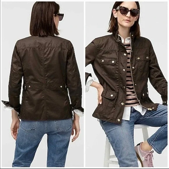 J. Crew Women Field Jacket Size M Petite Olive Relaxed Boyfriend Utility Outdoor - Picture 2 of 13